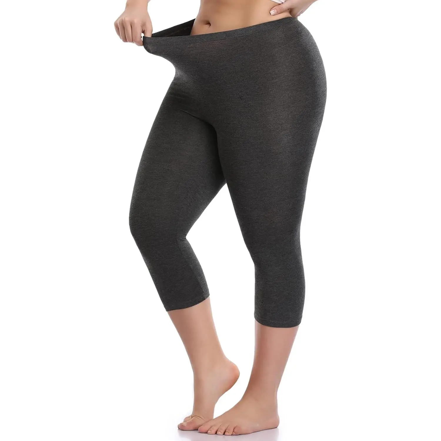 Women's Capri Leggings Plus Size Stretch and Comfy High Waisted Three-Quarter Leggings Plus