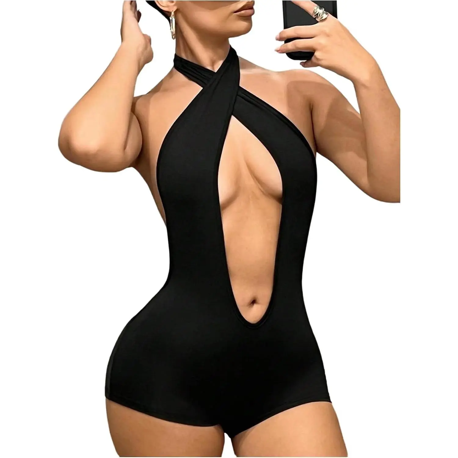 Women's Sexy Club Outfits Backless Rave Party Going Out Rompers | Sexy Romper, Leopard, Cheetah, Zebra, Polka Dots, Leather, Cut Out, Criss Cross