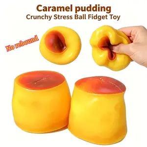 Caramel Pudding Crunchy Moldable Stress Ball Fidget Toy Crispy Squeeze Ball Round Blocks Filled ASMR Anti Stress Toys for Adults
