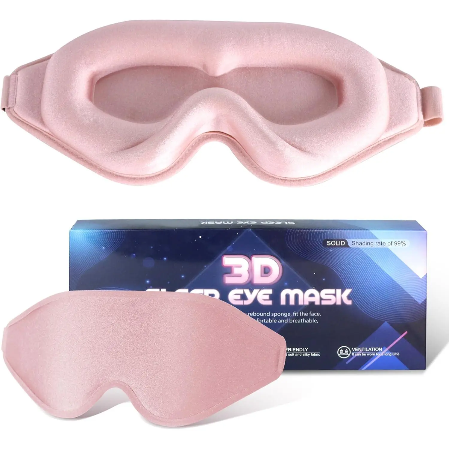 3D Deep Contoured Sleep Mask 100% Blackout Eye Cover with Adjustable Nose Pad - No Eye Pressure Eye Mask for Sleeping, Travel, Yoga Night Sleep Aid Product for Men & Women