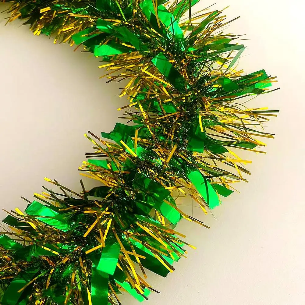 33Ft Christmas Tinsel Garland Xmas Tree Decorations Shiny Thick Metallic Twist Garland Ceiling  Decor for Xmas  Year Birthday Party Indoor Outdoor Supplies-Green &