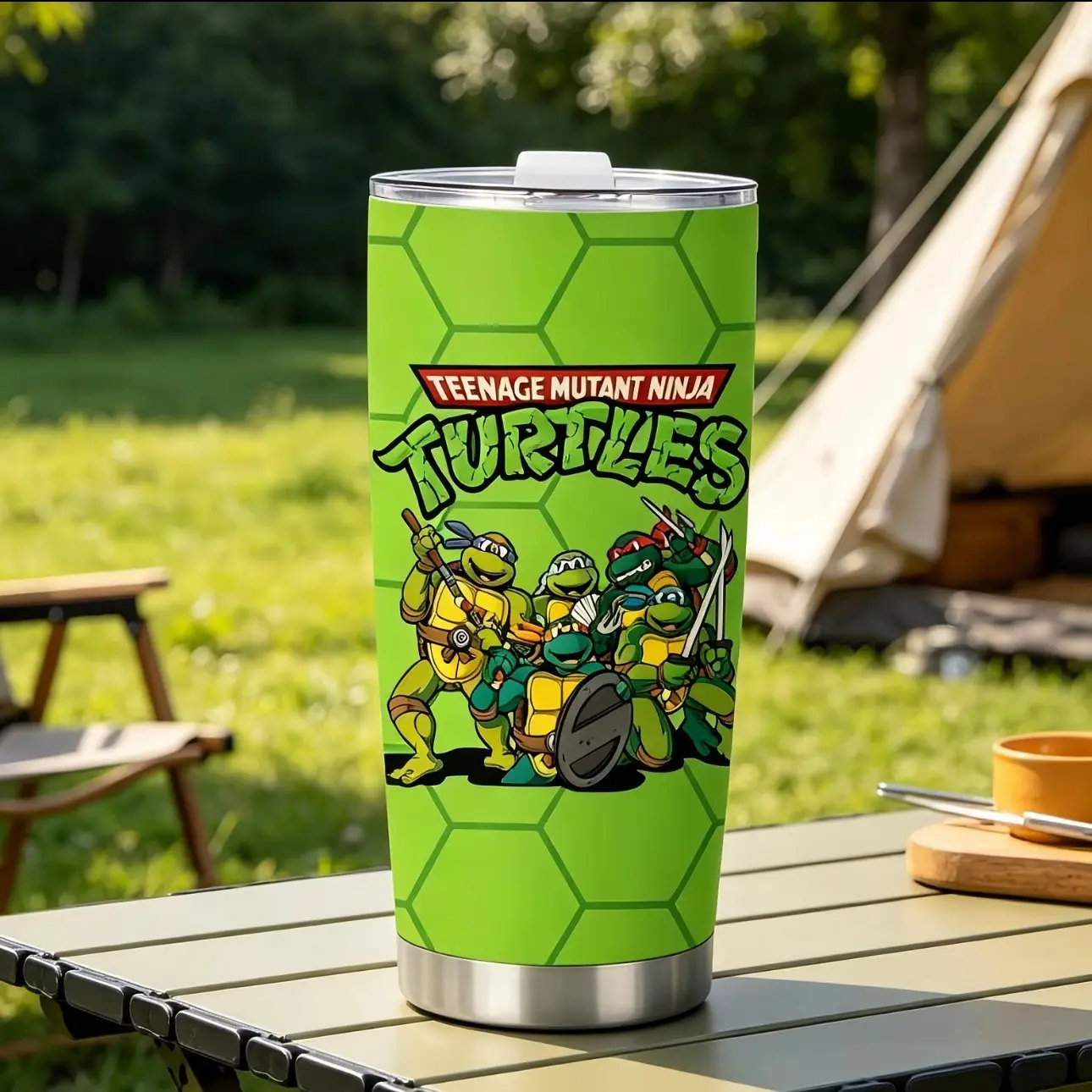 20oz Insulated Travel Mug, Leak-Proof Dual-Layer Coffee Cup, Handle & Lid, Ninja Turtle Design, Keeps Hot 12h, Cold 24h, Kids Gift
