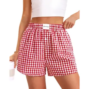 Goddess Wardrobe HONGTEYA Boxer Shorts for Women Casual Cotton Summer Pajama Shorts Women Gingham Plaid Shorts Y2k Beach Bottoms