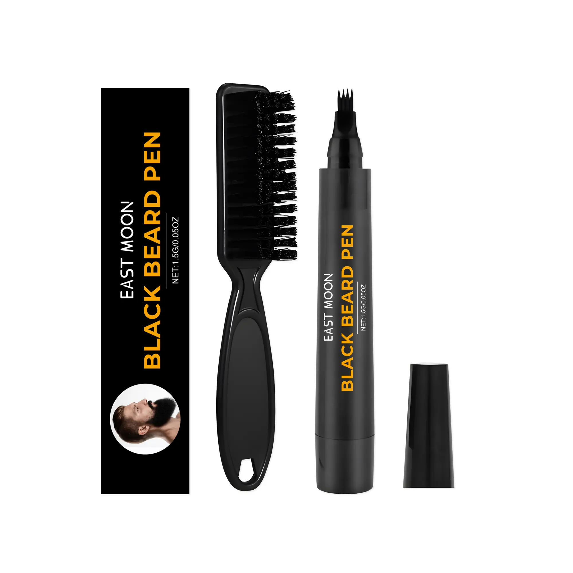 Black Beard Brush Sweatproof and Waterproof Double Headed Filler Pen for Men's Beard Decoration Pen Set Essential Beard Care Tool