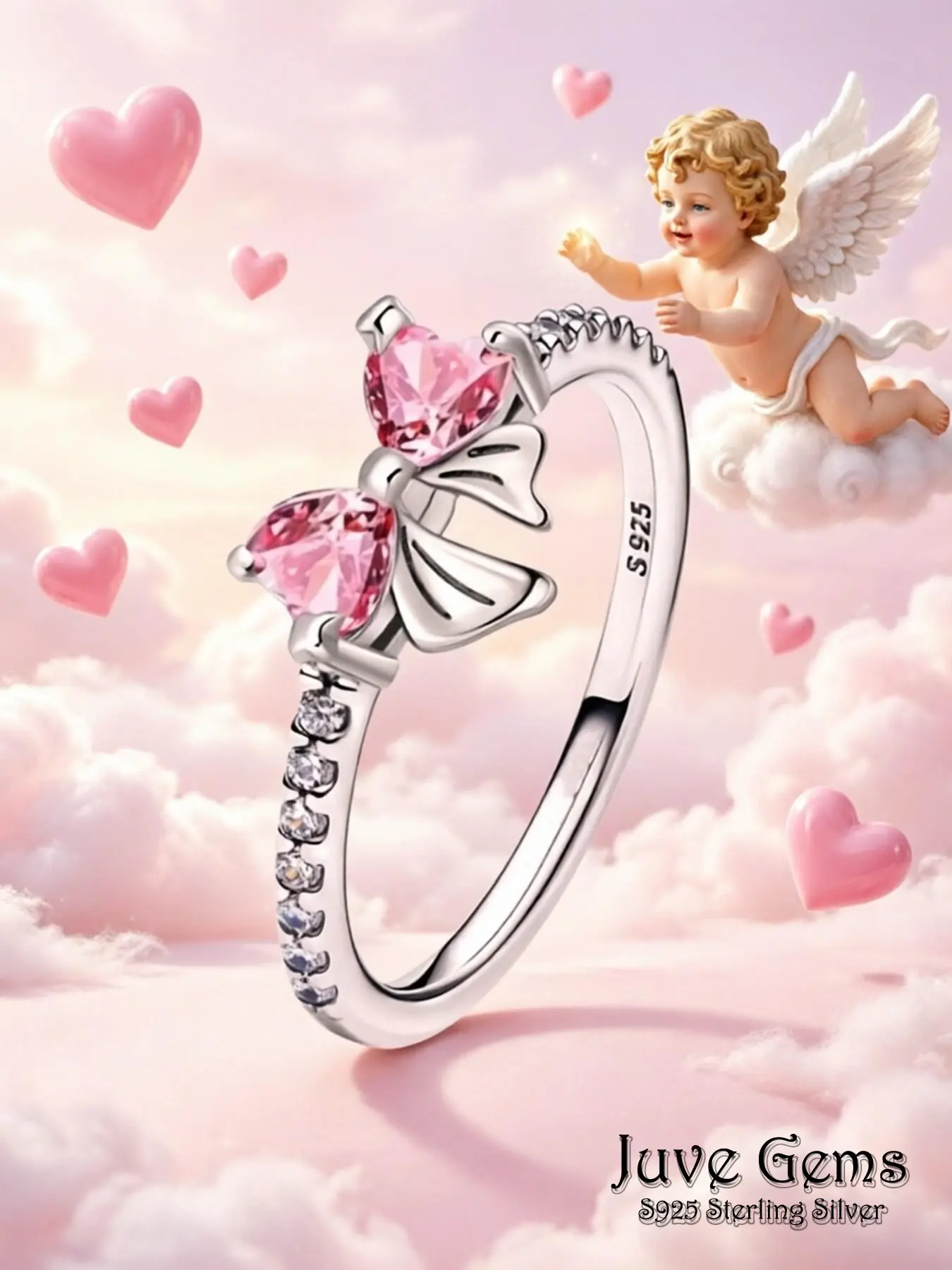Angel Gift Bow Princess Ring, Elegant and Cute, Sweet and Shiny Romantic Collusion, Elegant Anniversary Engagement Ring, Surprise Gift for Girlfriend and Best Friend, Cute Rings