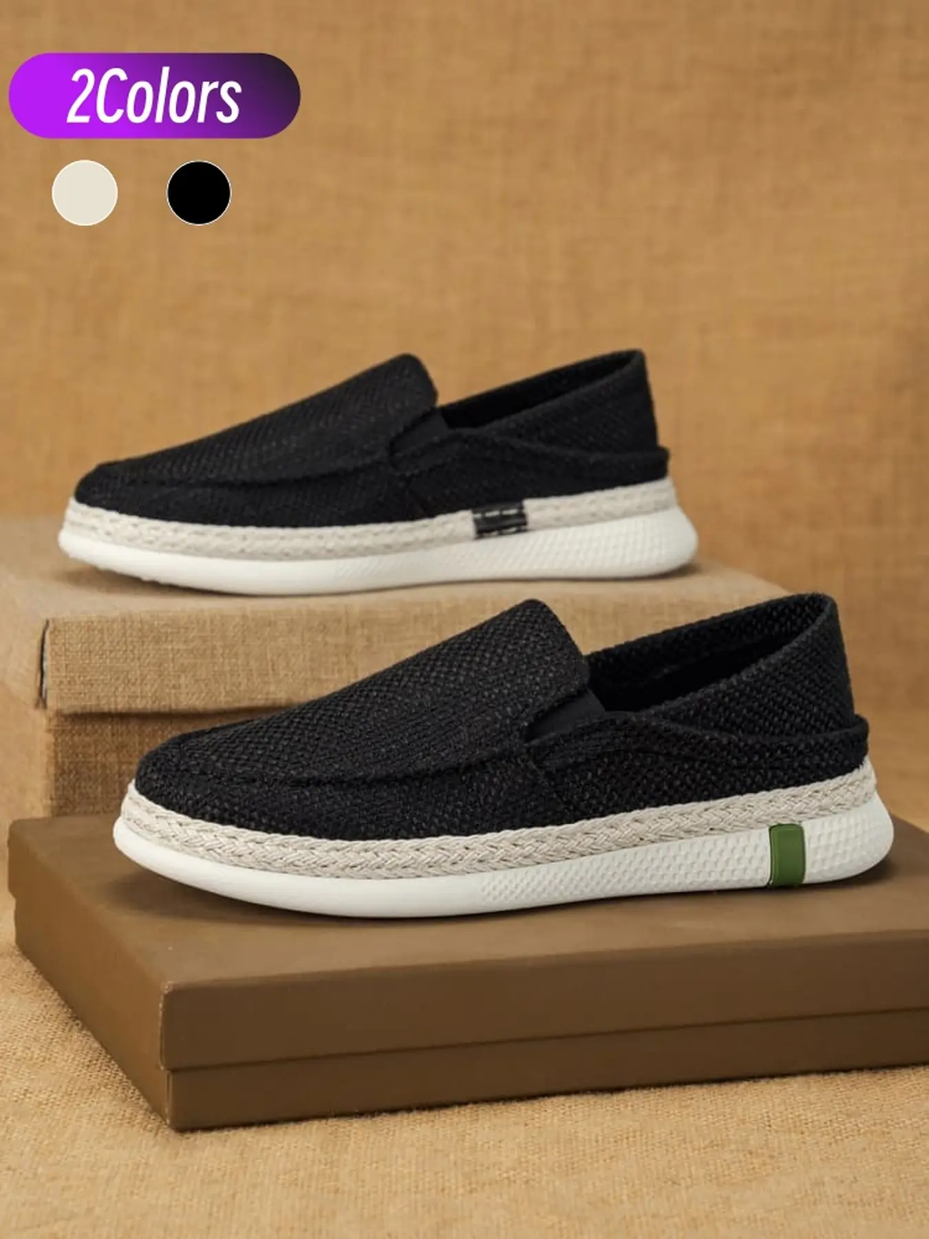 Men's two-way slip-on linen loafers retro breathable woven sole comfy for office commute and home rest