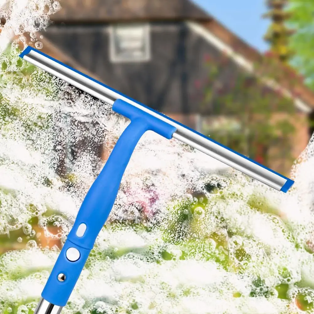 Glass Brush Windows Cleaner Squeegee with 53in Long Hand Professional Household Window Water Stain Cleaning Tool for Bath Silicone Squeegee