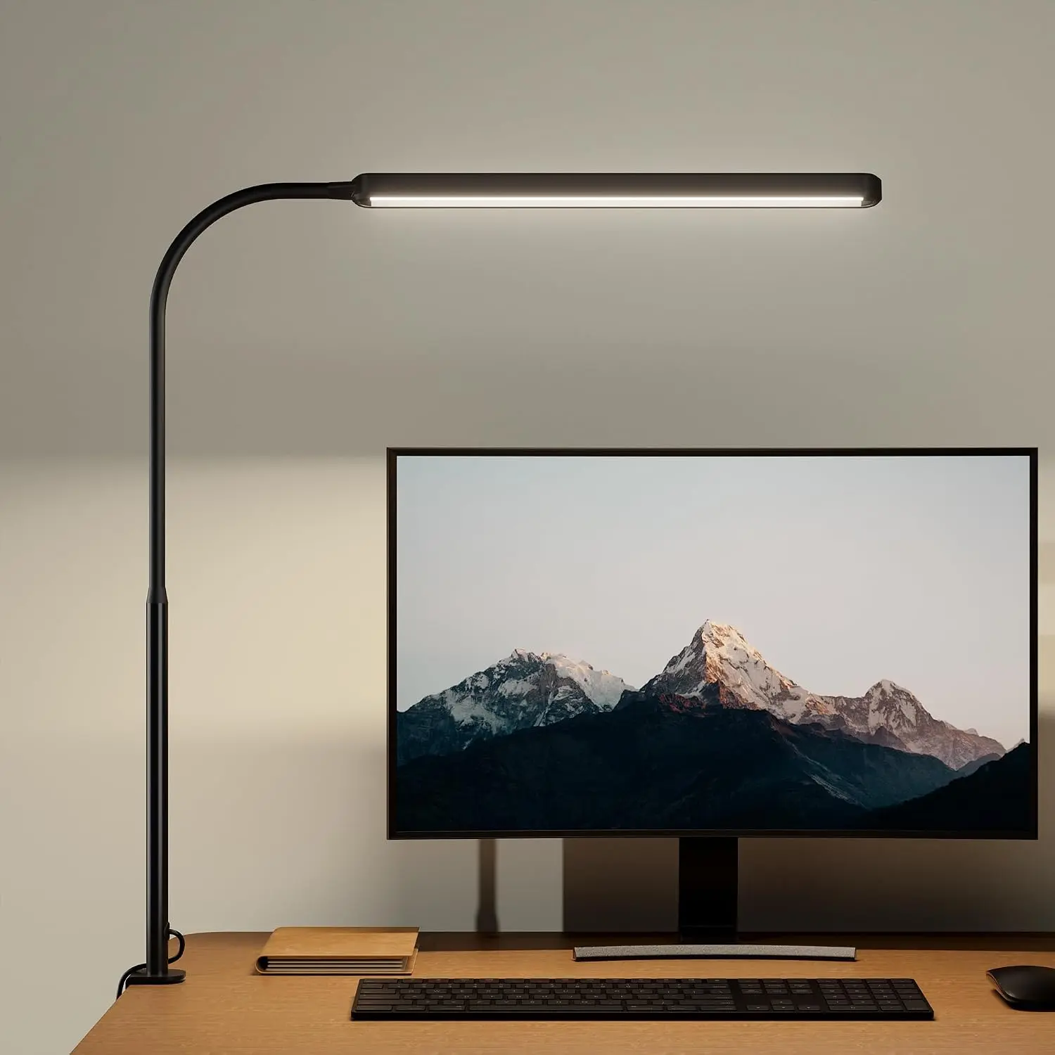 Eye-Caring LED Desk Lamp 360° Flexible Gooseneck Work Lamp with Desk Side Clamp Touch Control 3 Light Colors Smooth Dimming Task Lighting Reading Light for Home Office College Dorm, Black