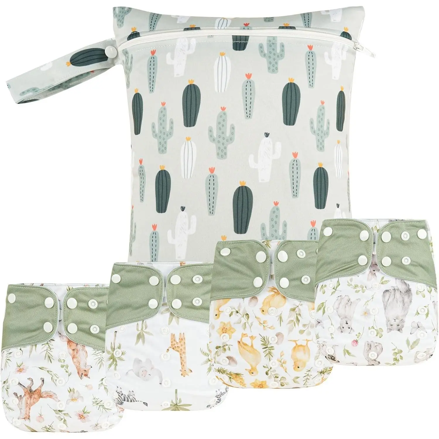 9 Sets Newborn Baby Cloth Pocket Diapers Adjustable Reusable for Baby Boys and Girls (6-33 Pounds, 0-3 Years), Comes with 1 Wet Bag + 4 Diapers and 4 Inserts