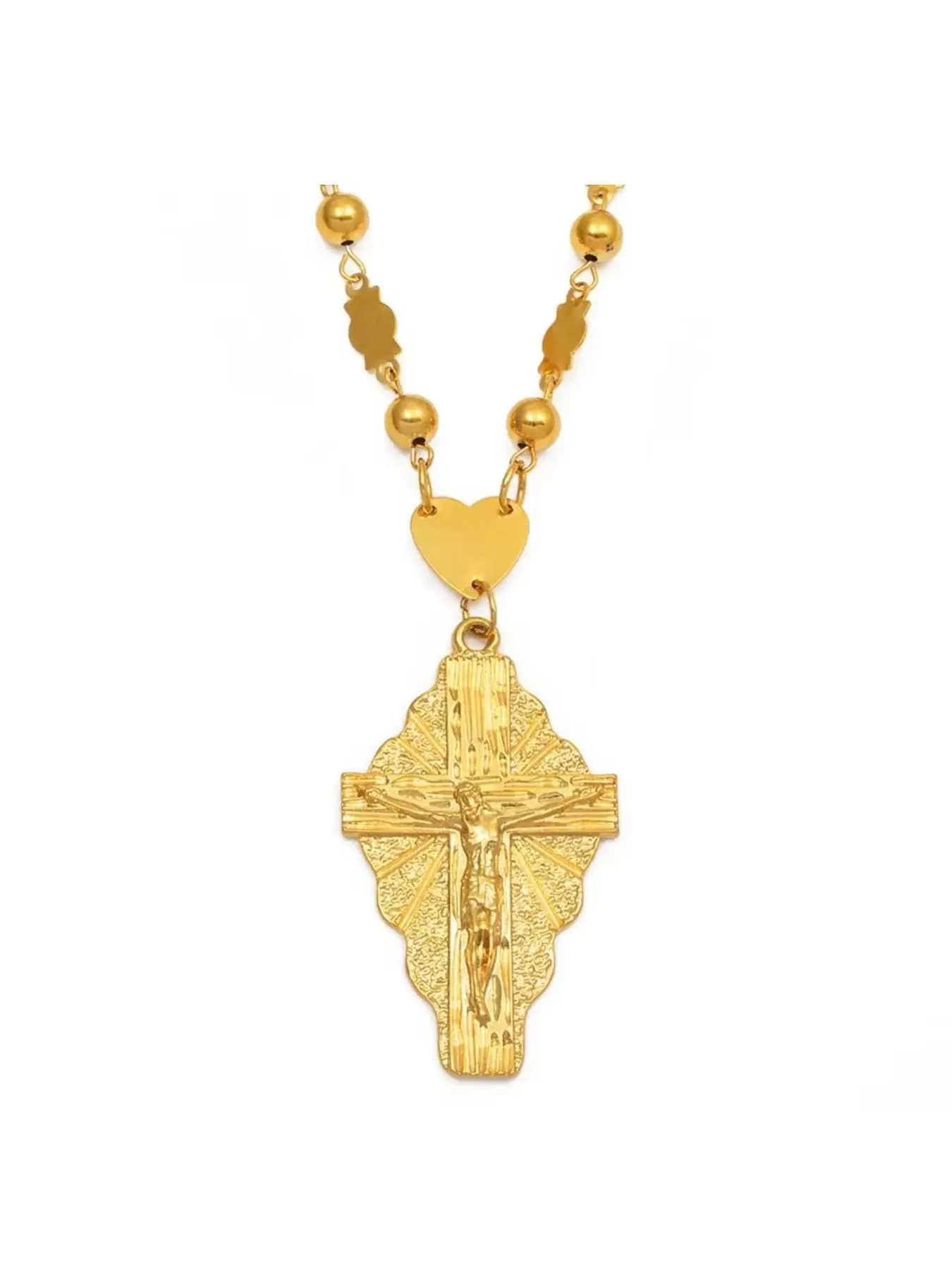 1pc Gold Color Cross Pendant Ball Beads Chain Necklaces Men Women Hawaii Micronesia Chuuk Marshallese Jewelry Crosses