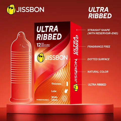 JISSBON condoms for men Ribbed Condom, 52mm, with Ribbed Design forDouble Pleasure and Intense Stimulation Threads!Designed for intense sensory experiences, natural latex