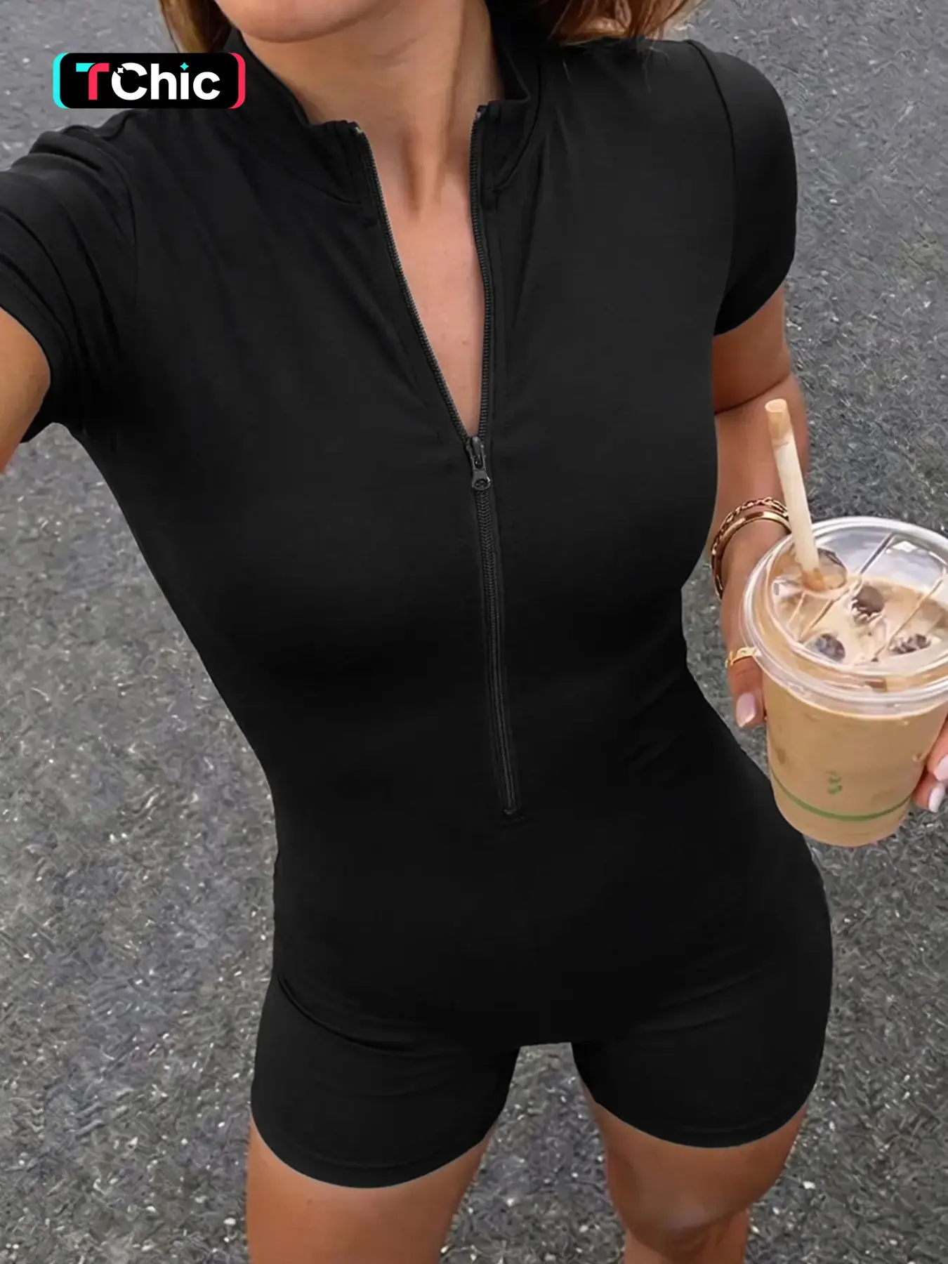 Women's Sporty Two-Piece Short Sleeve Gym, Yoga Fitness Jumpsuit, Casual Golf Tennis Running Wear, Above Knee Length