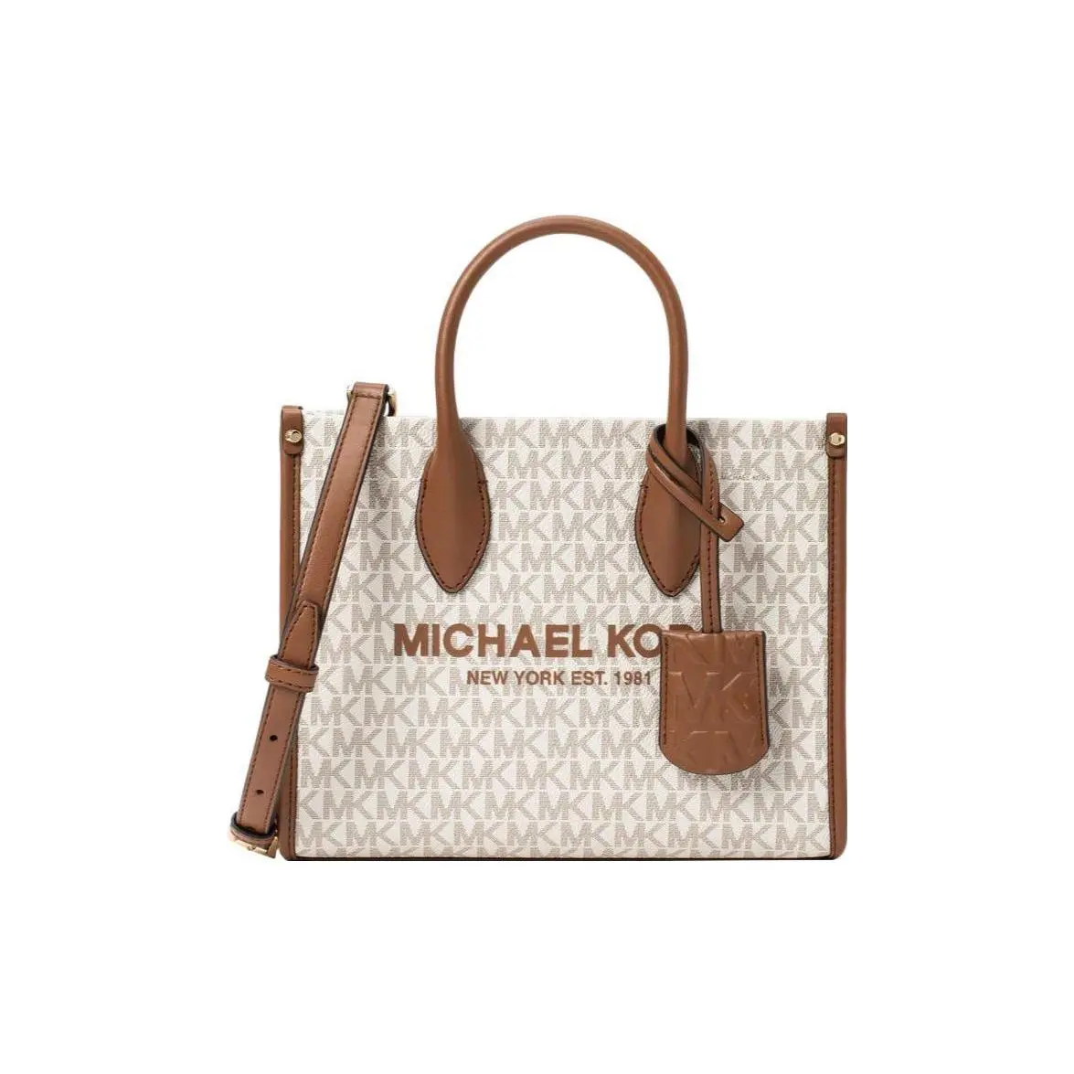 Michael Kors MK Mirella 19 Classic Logo-Print Tote Bag for Women, Small Size, Vanilla