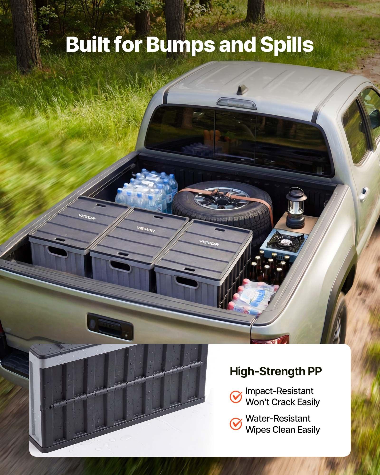 VEVOR Plastic Collapsible Storage Bins with Lids, 65L 3 Packs, Stackable Folding Storage Crates with Handles, Holds 84 lbs Per Bin, Heavy Duty Containers, Space-Saving Baskets, for Home Organizing