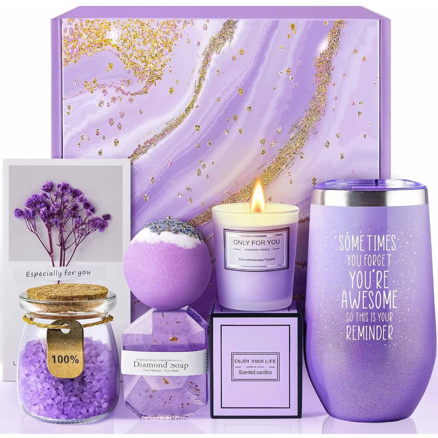 Lavender Basket Set - Durable Synthetic Relaxation Care Package, Christmas Gifts for Women - Ideal for Birthday, Valentine's Day Gifting