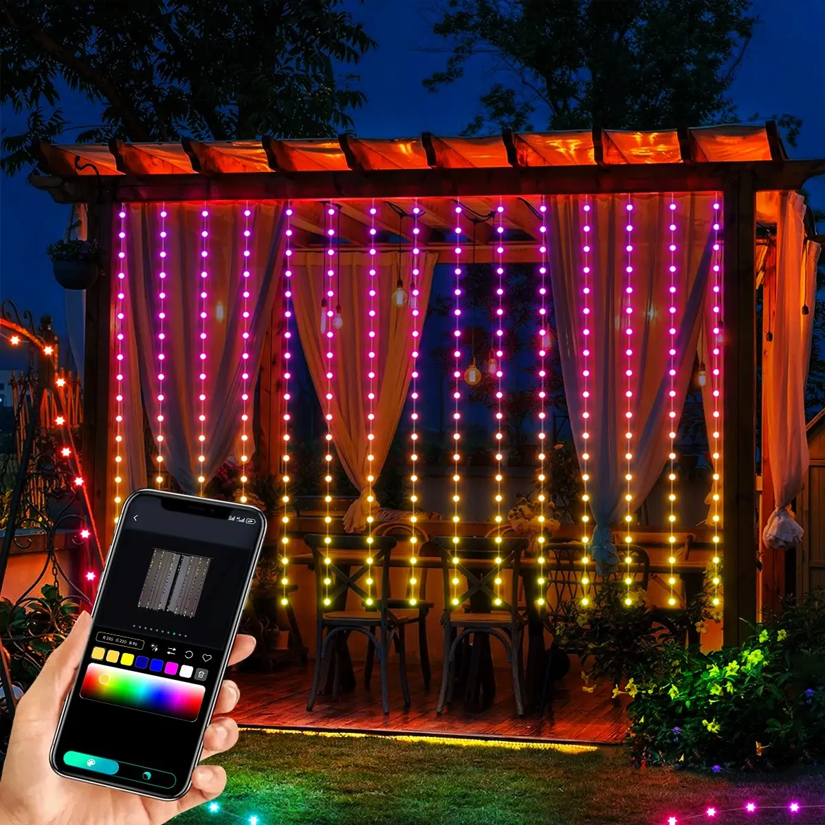 Smart RGB Curtain Lights for Bedroom Backdrop Decor, APP-Controlled 9.8 Ft X 6.6 Ft 300 LED Lights, Wall Mounted, Bluetooth-compatible Control, Smart RGB Lighting