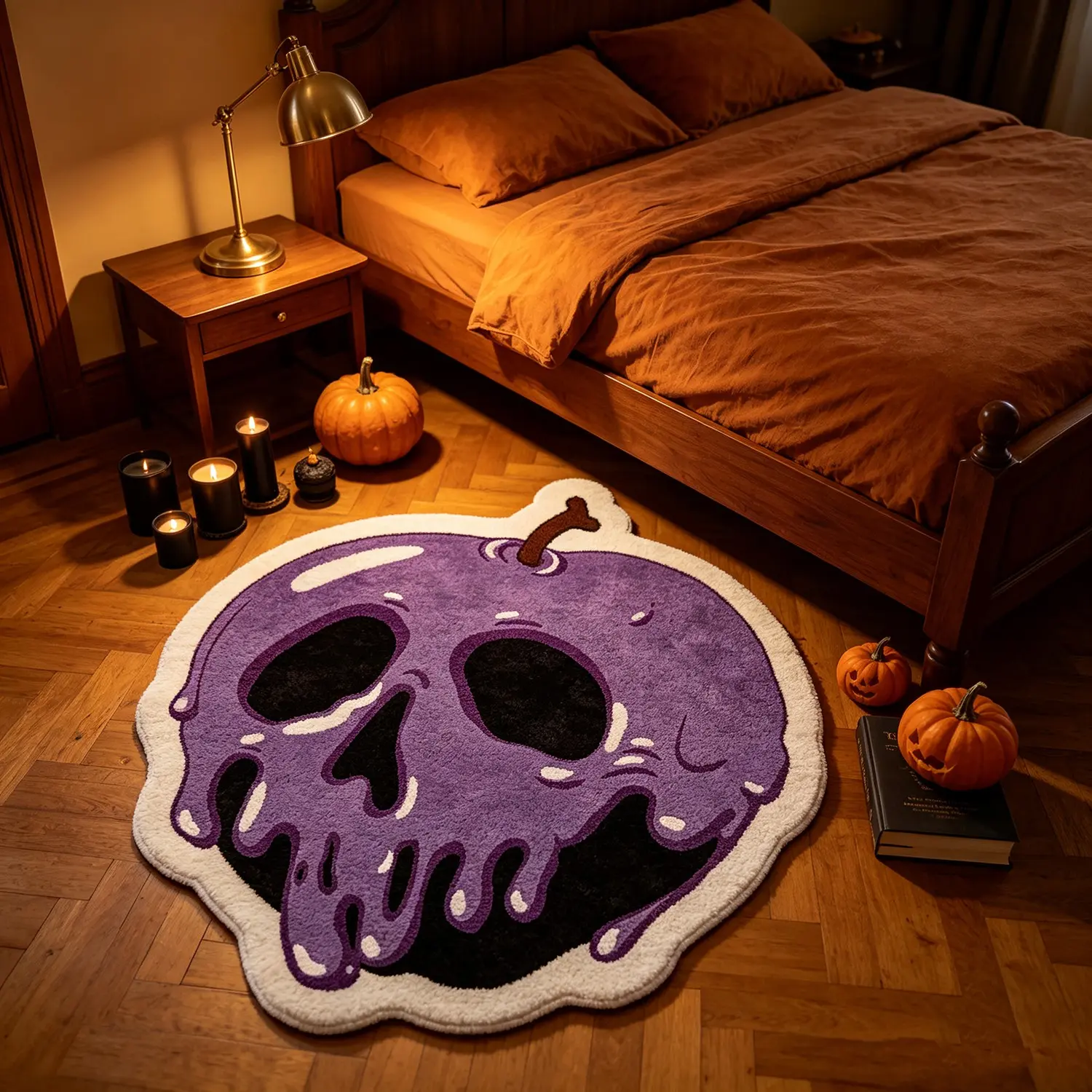 Halloween Limited Edition Poison Apple Skull Melted Rug, Festive Party Atmosphere Mat, Dark Fairy Tale Home Decor, Perfect Holiday Gift
