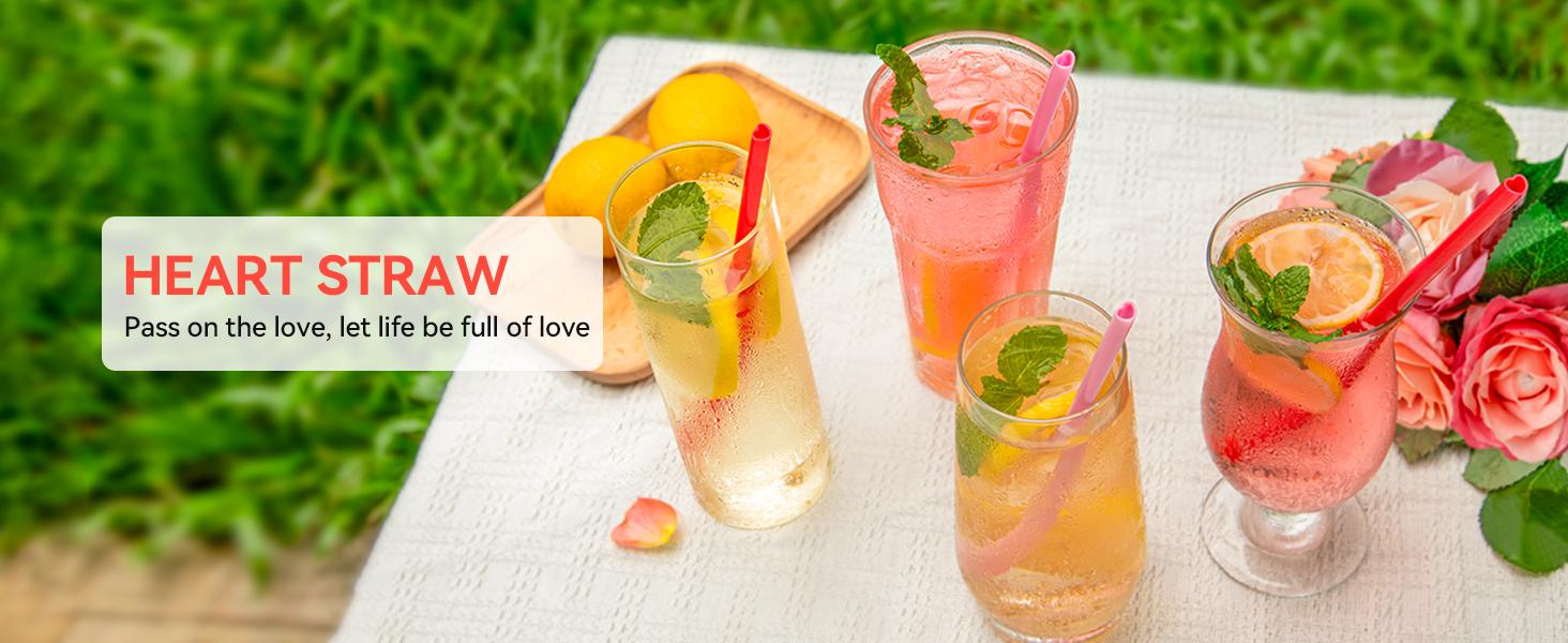 50pcs Heart Shaped Pink Straws 8mm Individually Wrapped Disposable Drinking Straws for Galentine's Brunches,Cocktail, Birthday Parties, Pastel Weddings & Bridal Shower Decorations