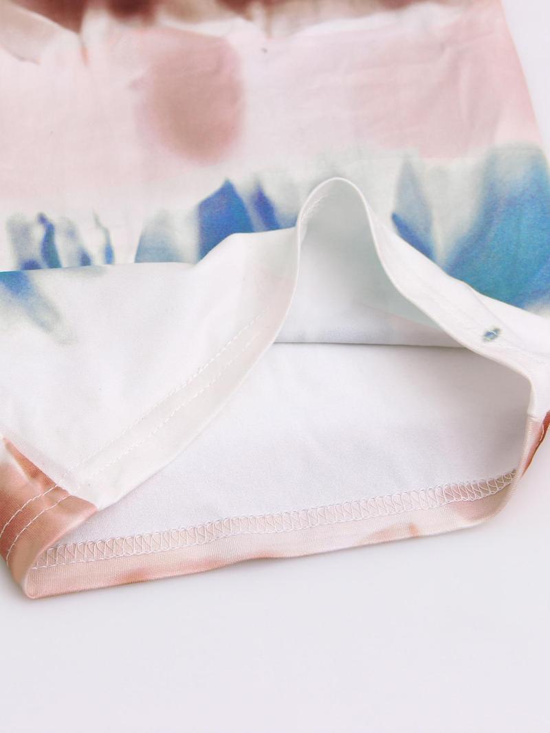 Women's Casual Printed Round Neck Short Sleeve Top & Gradient Print Pants Set, Soft Comfortable Loose Fit for Daily Wear