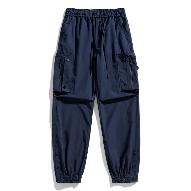 Men Lightweight Tactical Cargo Jogger Pants Elastic Waist Drawstring Multi Zipper Pockets Snap Button Decor Loose Fit Outdoor Streetwear Jogger Trousers