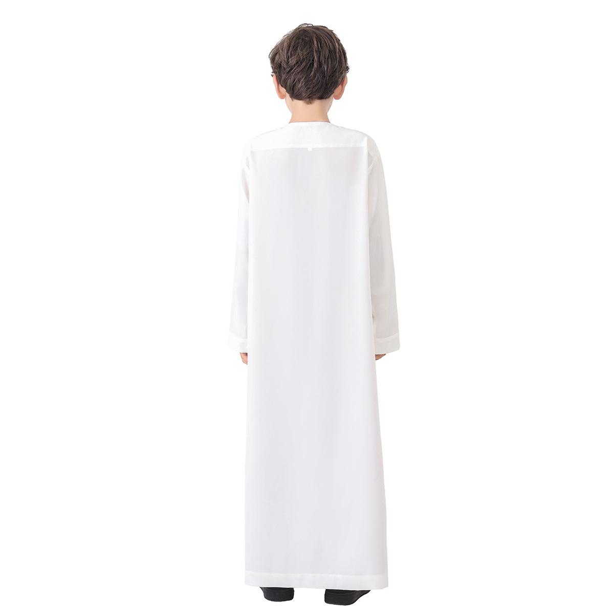 Boys' Solid-Color Buttoned Robe - Polyester-Blend Fabric for Daily Casual Wear Long Sleeve Arabic Boys Thobe