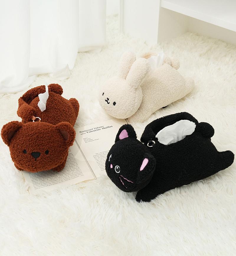 Plush Rabbit Tissue Box for Car Accessories Cartoon Car Tissue Holder Bedroom Living Room Desktop Tissue Organizer