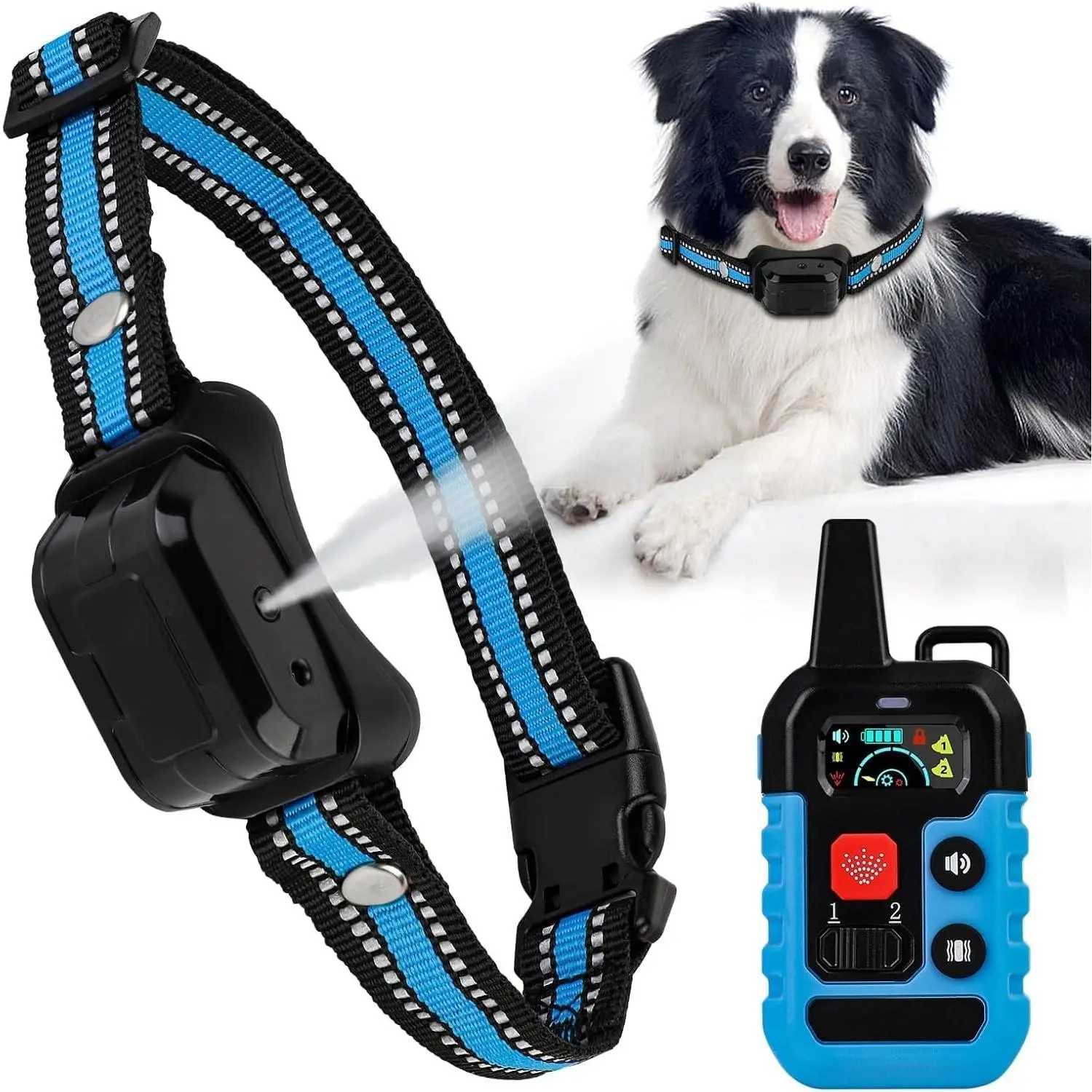 Bark Collar for Dogs, Dog Training Anti Bark Collar with Remote, 4 Modes Spray/Vibration/Sound/Reinforcement Spray, 1000FT Upgrade No Shock Stop Barking Device for S/M/L Dogs