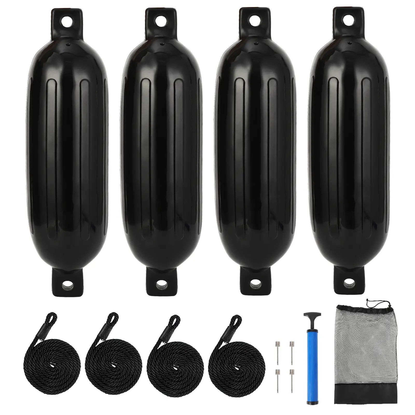 4 Pack Boat Fenders,16"/20"/23"/27" Inflatable Boat Bumpers for Docking,Dock Bumpers with 4 Ropes,1 Air Pump & 1 Storage Bag