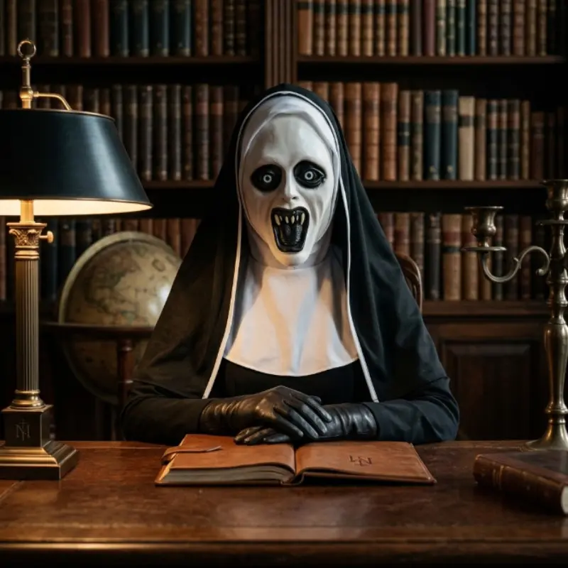 Creepy Demon Nun Headpiece, Haunted House Setup, Unlit Classic Design, Horror Collectors, Macabre Aesthetic, Perfect for Halloween Decor