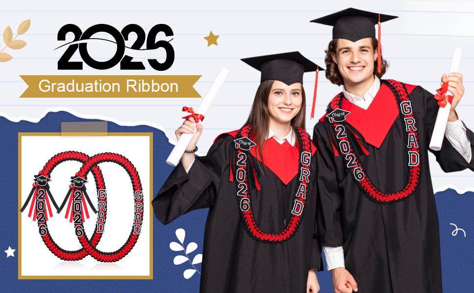 Graduation Lei Necklace 2026, Handmade Ribbon Braided Garland for Graduation Gift