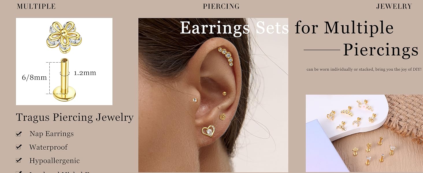 YADOCA 12Pcs 16G Tragus Earrings for Women Cartilage Earring Flat Back Stainless Steel Top Screw CZ Butterfly Bee Flower Moon Heart Flatback Stud Earrings Labret Conch Helix Cartilage Tragus Piercing Jewelry Set YADOCA 12Pcs 16G Tragus Earrings for Women Cartilage Earring Flat Back Stainless Steel Top Screw CZ Butterfly Bee Flower Moon Heart Flatback Stud Earrings Labret Conch Helix Cartilage Tragus Piercing Jewelry Set