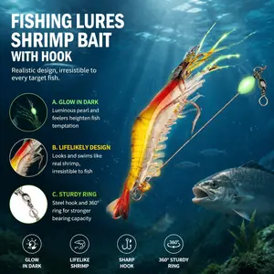 Glow in The Dark Soft Plastic Lure with Treble Hook for Bass Trout Fishing, Glowing Bait Long Afterglow Fluorescent Tangle-Free Freshwater Saltwater Eco-Friendly Material