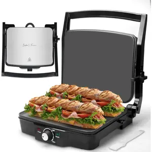 Panini Press Electric Griddle, Panini Grill Press Sandwich Maker, Grilled Cheese Maker, With Browning Control, Non Stick Surfaces, 4-Slices, Stainless Steel