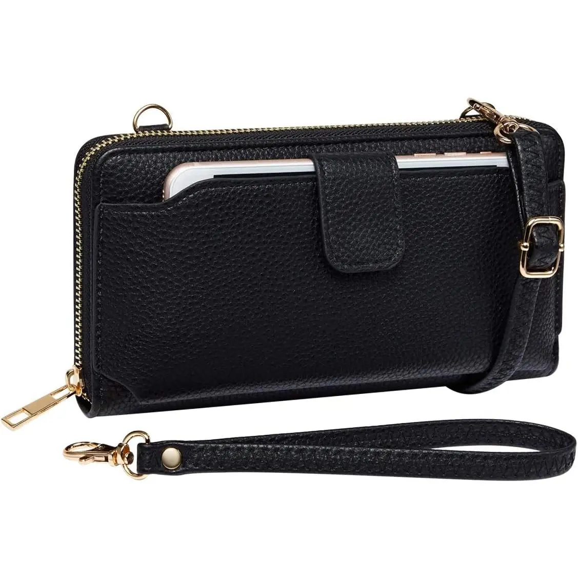 Womens Wristlet Wallet Crossbody Bag Cellphone Purse Handbag RFID Card Slots 2 Strap Wrist, Black, 8.3*4.3*1.4