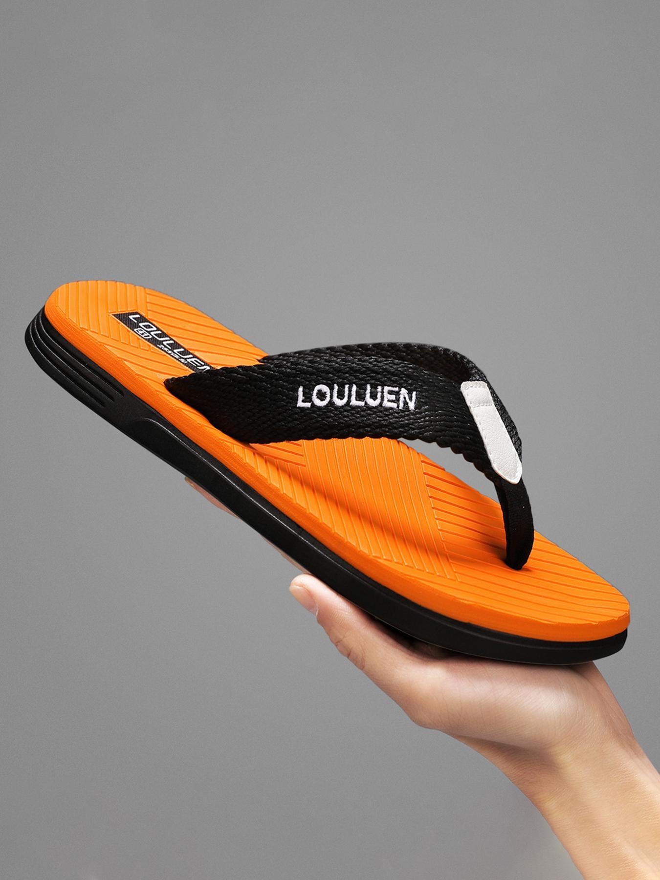 Men's Casual Letter Label Design Solid Color  Flip Flops, Trendy Breathable Non-slip Slippers, Comfortable Soft Bottom Slippers for Indoor & Outdoor Wear