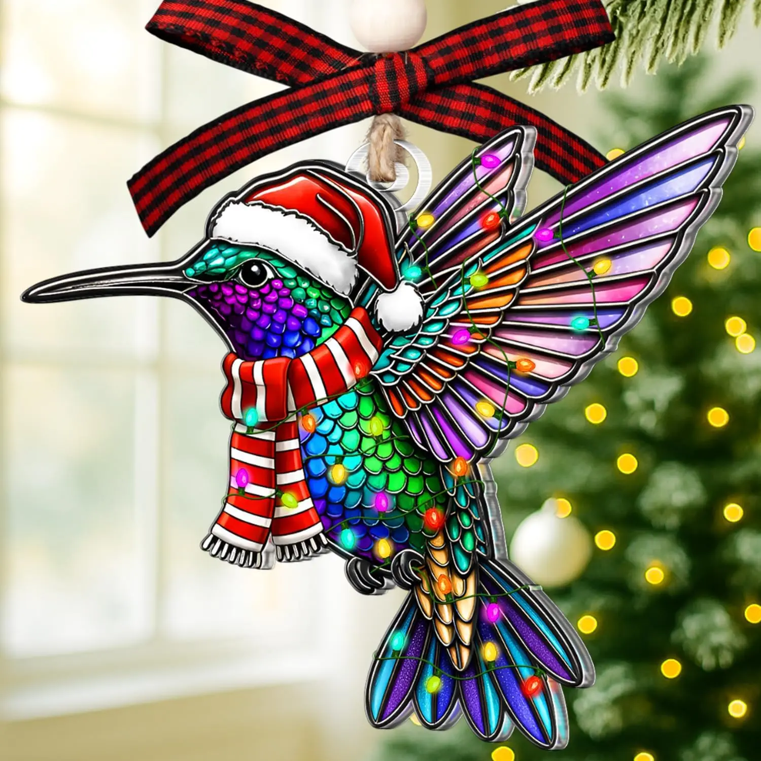 Hummingbird Christmas Ornament 2025 – Colorful Hummingbirds Suncatcher Ornament – Hummingbird Gifts for Women – Xmas Bird Lover Gifts –  2025 Ornament for Tree