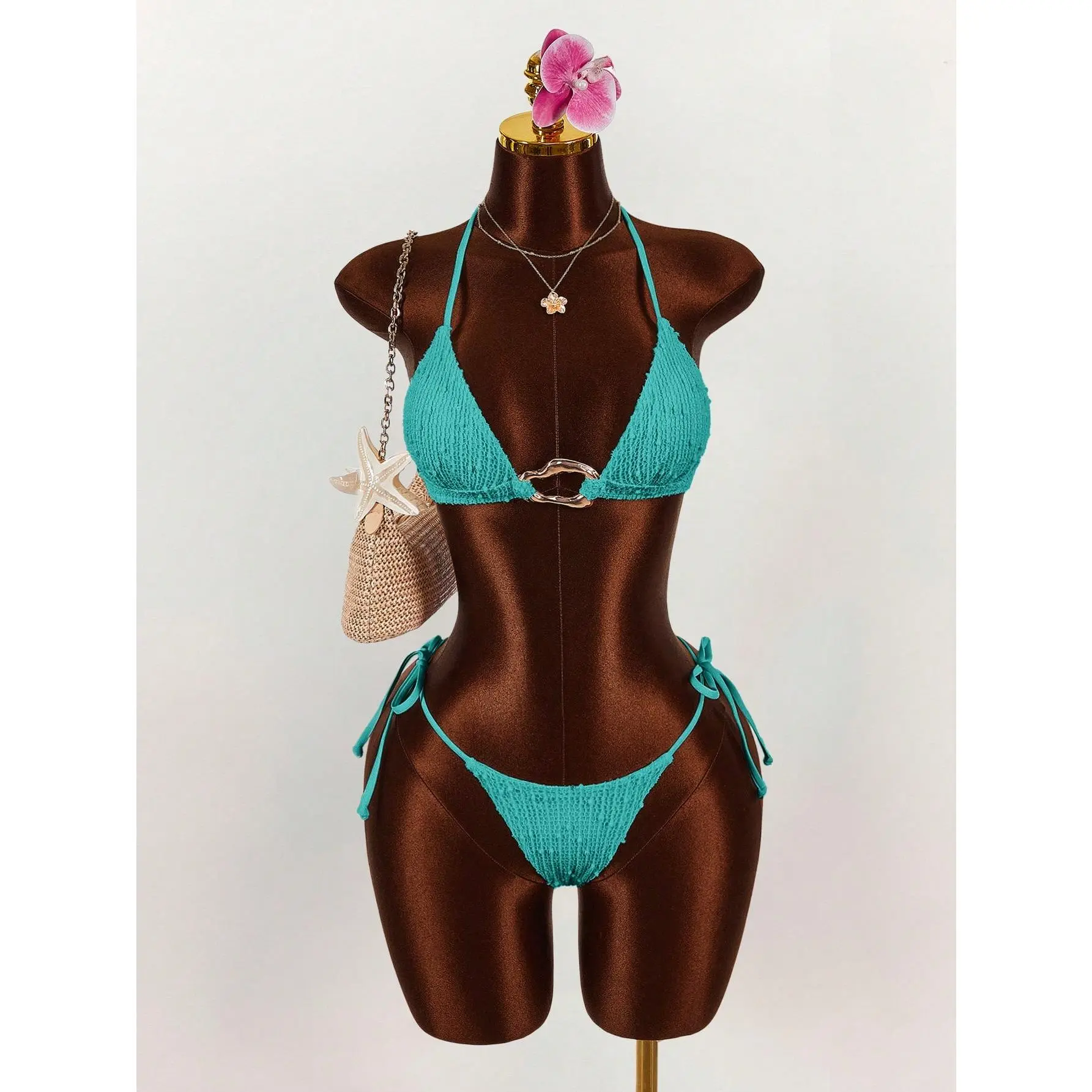 Women's 3-Piece Halterback Bikini Set - Fashion Bikini, Swimsuit, Bathing Suit Women Set with Top, Bottom, Cover-Up for Beach Vacations, Bikinis Set, Multi-Size
