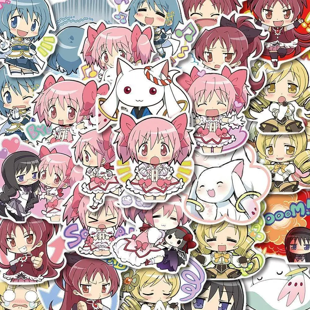 48pcs Kawaii Puella Magi Madoka Magica Anime Decal Set, Featuring Kaname Madoka & Akemi Homura Designs, for Laptop/Phone (Ideal for Girls)