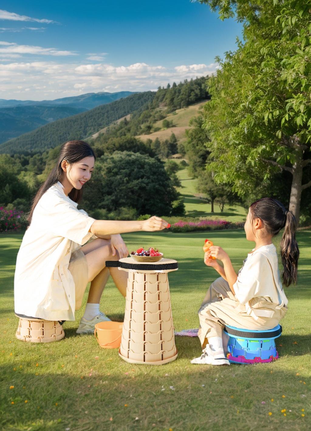 2PCS Collapsible Stool, Max Load 400LB Outdoor Folding Stool, Portable Telescopic Stool, Easy To Store, Small Bench, Height Adjustable Chair, Suitable For Camping, Hiking, Fishing, Rainbow Stool, Christmas And Father's Day Gift, Black And Khaki Stools