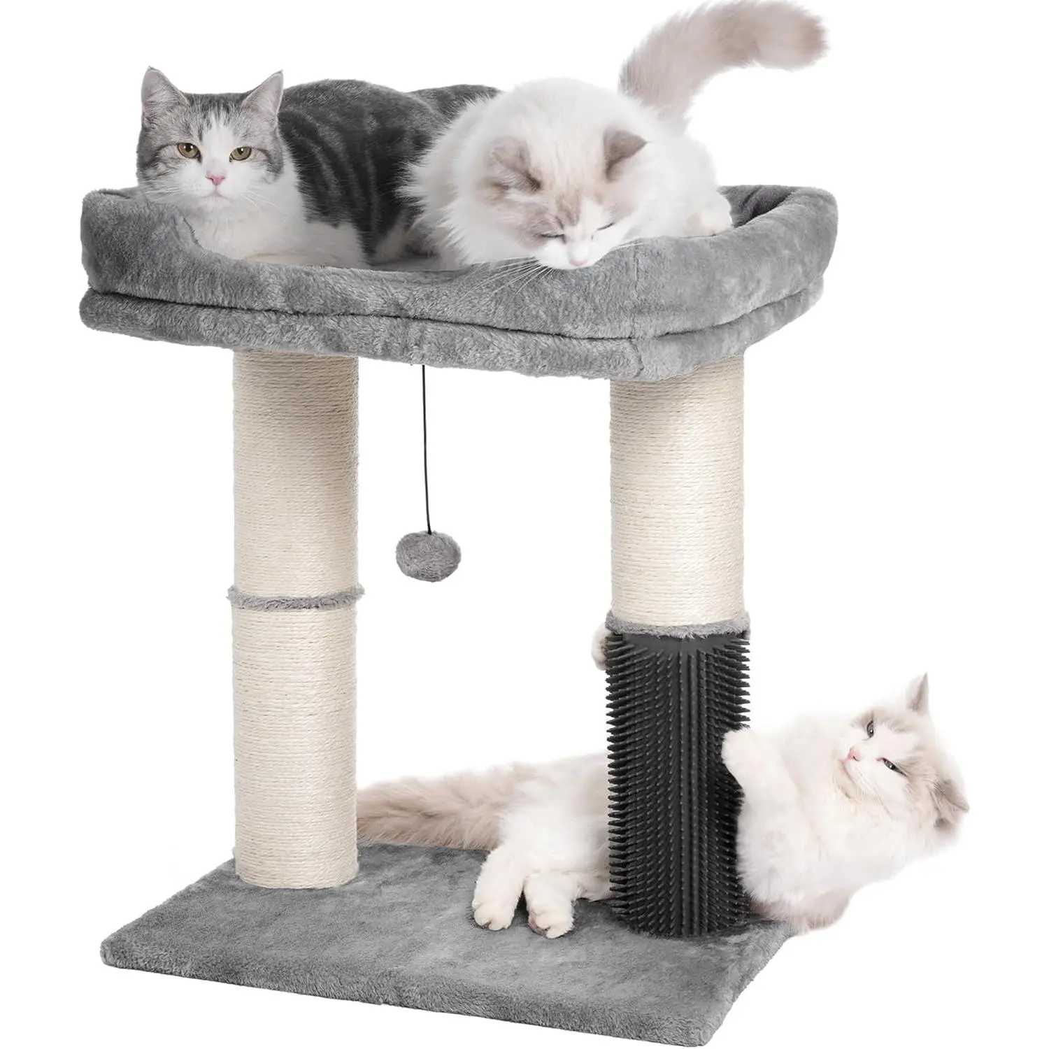 Cat Tree Tower for Large Cats Cat Scratching Post with 20x15.7”Wide Top Bed, Self Groomer, Thick Scratch Post [Dia=4.5”] and Danging Ball Great for Indoor Cats-Large Grey