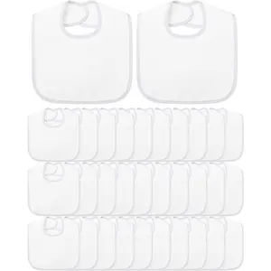 30 Pcs White Bibs Baby Unisex Teething Bib 2 Ply Waterproof Absorbent Durable White Bibs Bulk DIY Baby Shower Games Decorating Washable Reusable Newborn Toddler Feeding Drooling