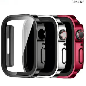 3PCS Watch Case & Screen Protector Set, electroplated PC cover with tempered glass film. Full protection, lightweight and scratch-resistant. Compatible with Watch Series 4-11, SE, Ultra, sizes 40/41/42/44mm.