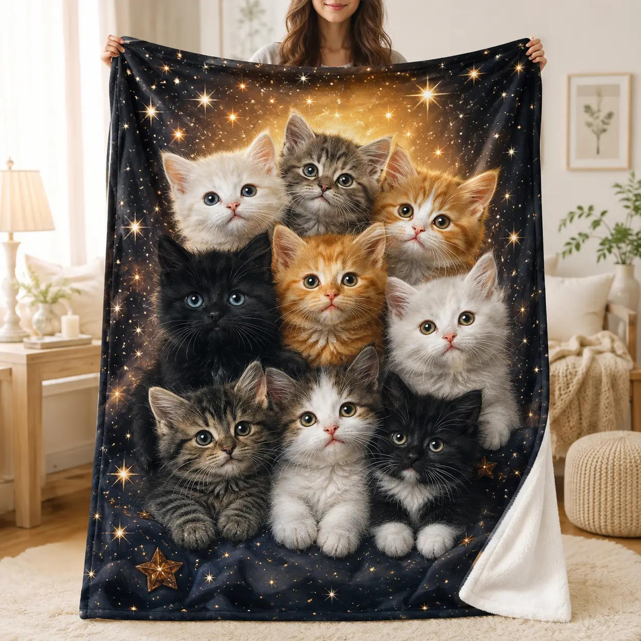 1pc Whimsical Kittens Print Buttery Flannel Blanket - High-Definition Printed, Lightweight Softness, Warm Plush, Glam Look Room Decor, Living Room Sofa Chair Accent, All-Season Nap Blanket (Ideal for Gifting)