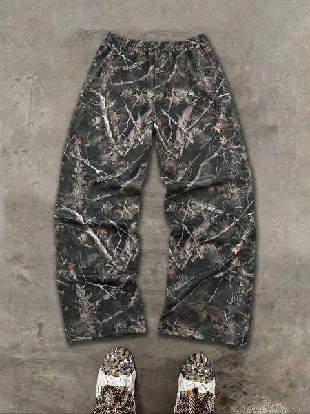 Men's Camo Tree Print Pants, Street Fashion Casual Loose Trousers for Daily Wear, Men's Bottoms for Summer