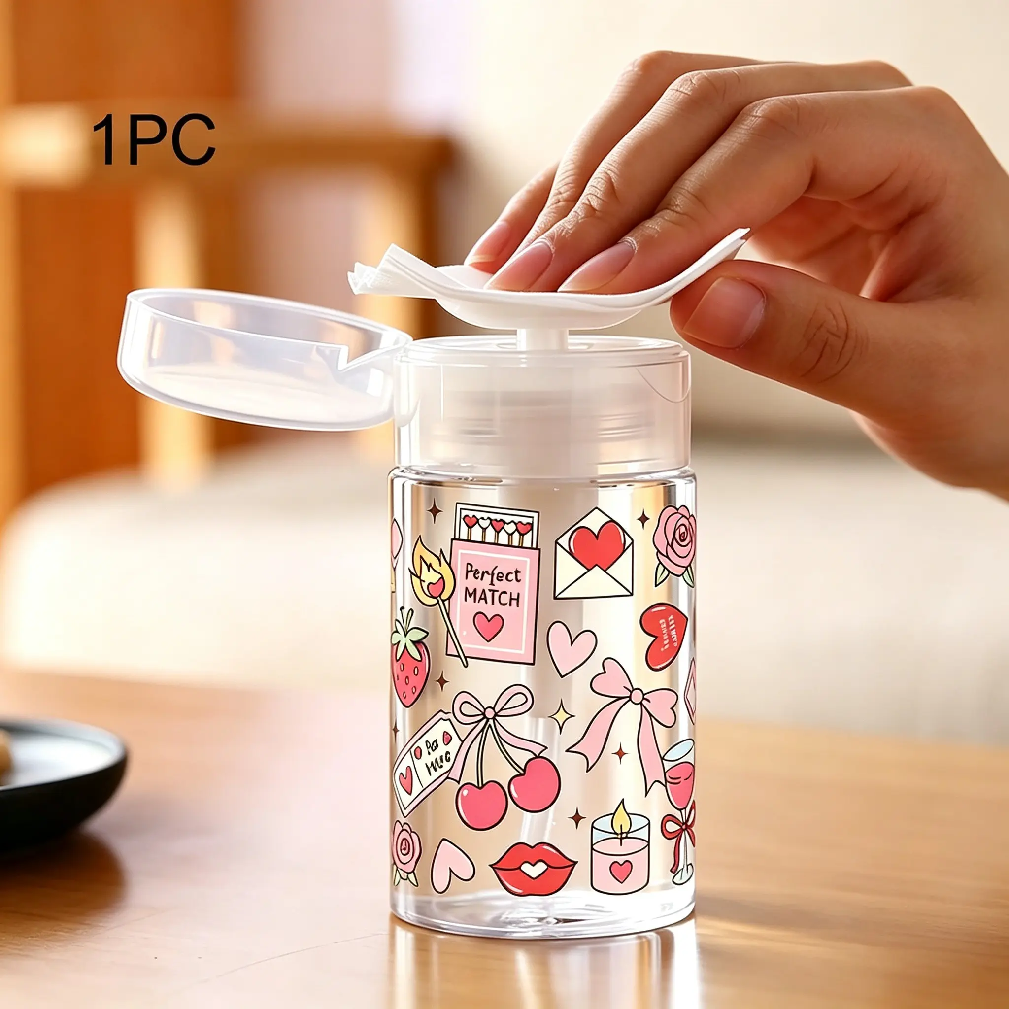 100ML-300ML Press Bottle, Cherry Pattern Transparent Pump Bottle, Large Capacity Reusable Makeup Container, Travel Accessories, Refillable Travel Bottles
