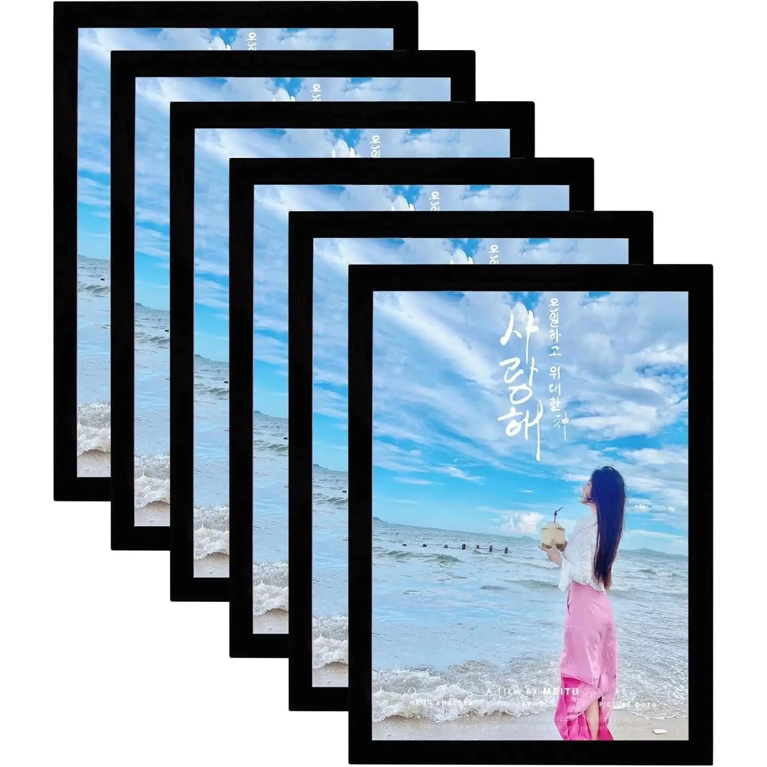 6 Pack 8.5x11 Inch Magnetic Sign Holder with One-Piece Plastic Frame and Magnetic Strip Border, Works on Metal Iron Surfaces, Frosted Black Matte Surface, for Documents, Notices, Artworks & Pictures