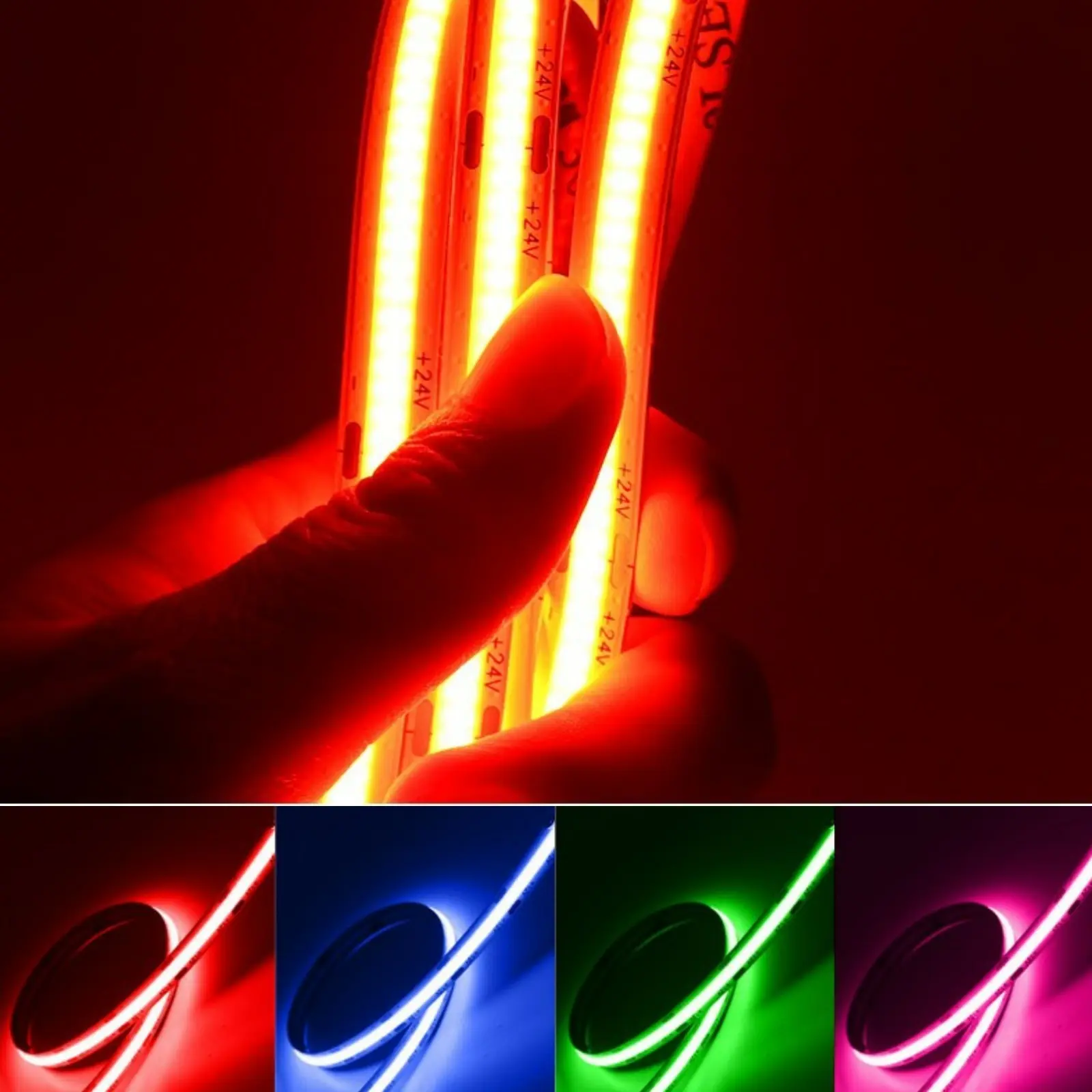 1m/3.26ft 12V COB LED Strip Light, 320 Leds High Density Flexible Tape, 8mm Pcb COB Linear Lamp, Led Decoration, red/blue/green light