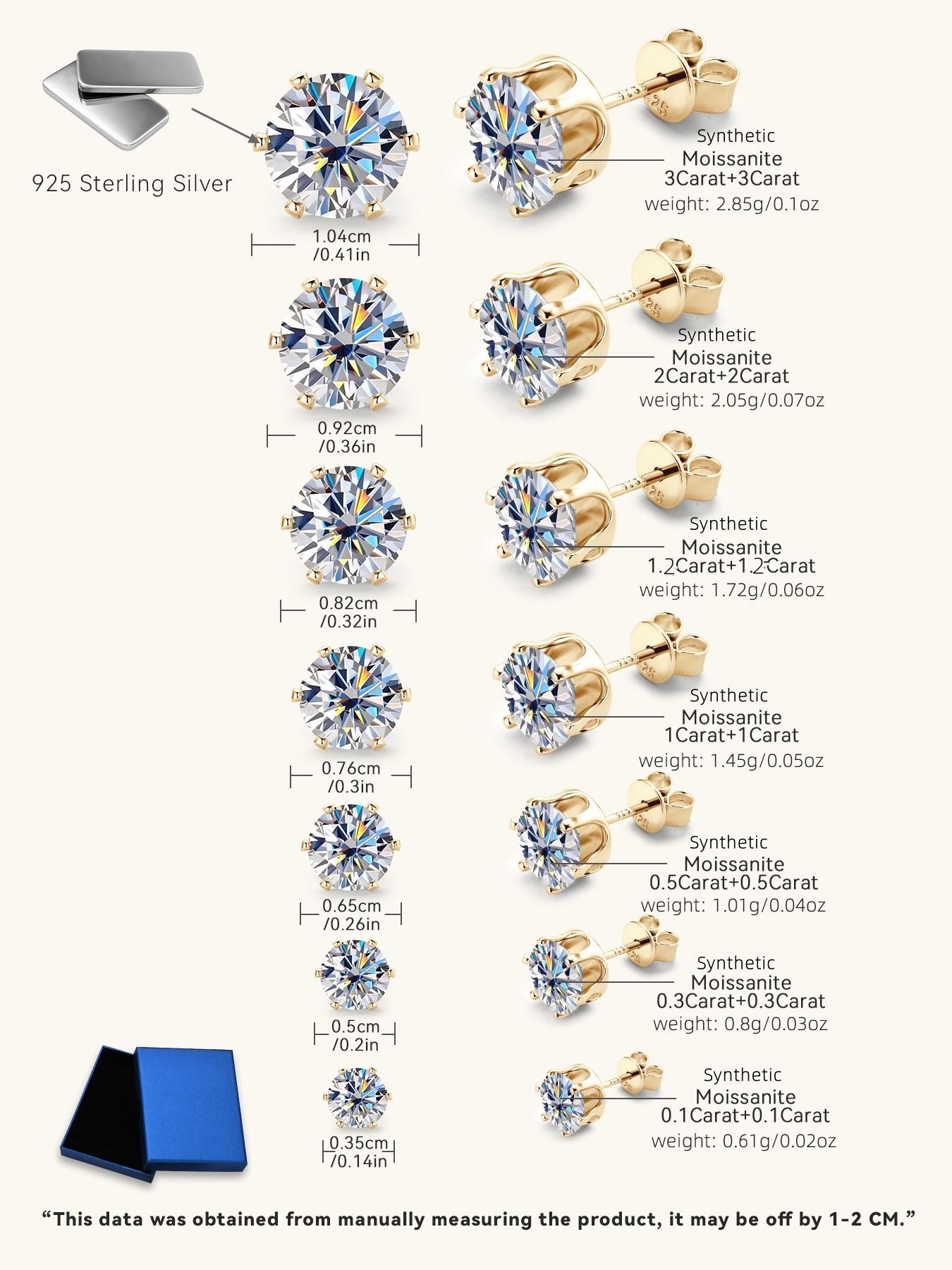 S925 Sterling Silver Synthetic Moissanite Earrings, Elegant Stud Earrings for Women & Girls, Trendy All-match & Exquisite Jewelry for Birthday Gift, Pretty Studs, High Quality Earrings