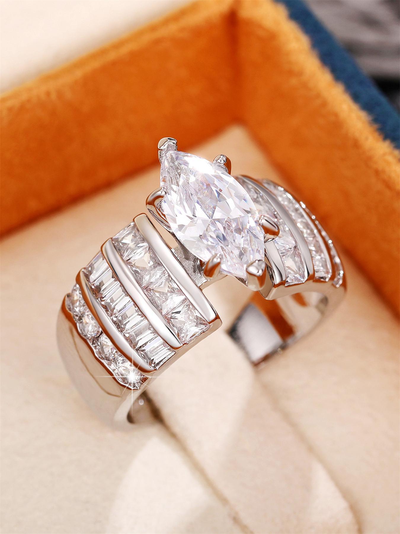 Classic Elegant Rhinestone Decorated, Fashion Jewelry for Party, Daily Clothing Decor, Trendy All-match & Exquisite Jewelry for Birthday Gift, Fashion Engagement Rings