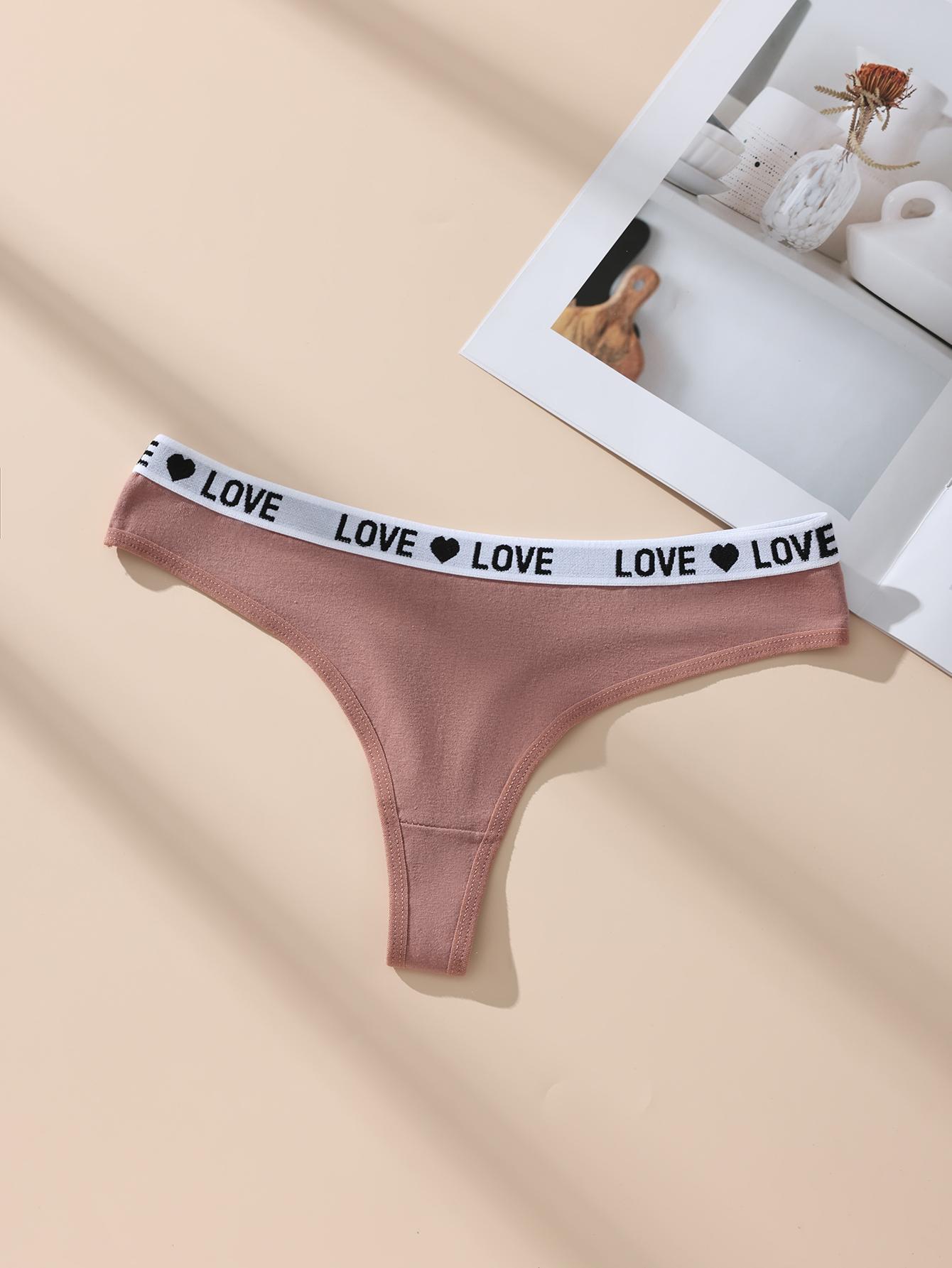 5/7 Pack Hotcom Women's Low Waist Thong Panties Cotton Spandex Love Heart Waistband Comfortable Breathable Invisible Underwear FallFreshness Outdoorfun SpringStatements